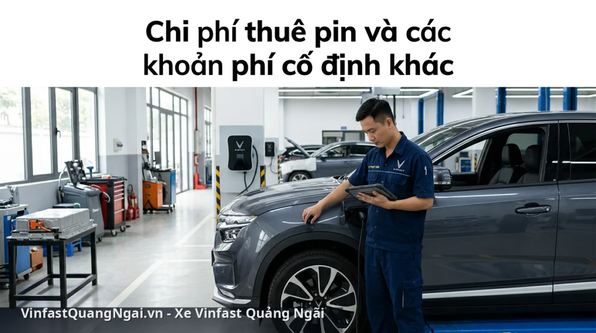Kỹ thuật viên kiểm tra định kỳ xe điện VinFast tại xưởng dịch vụ - chi phí nuôi xe điện vinfast