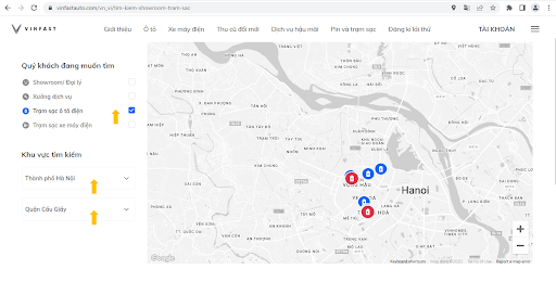 Tìm trạm sạc trên website - bước 3